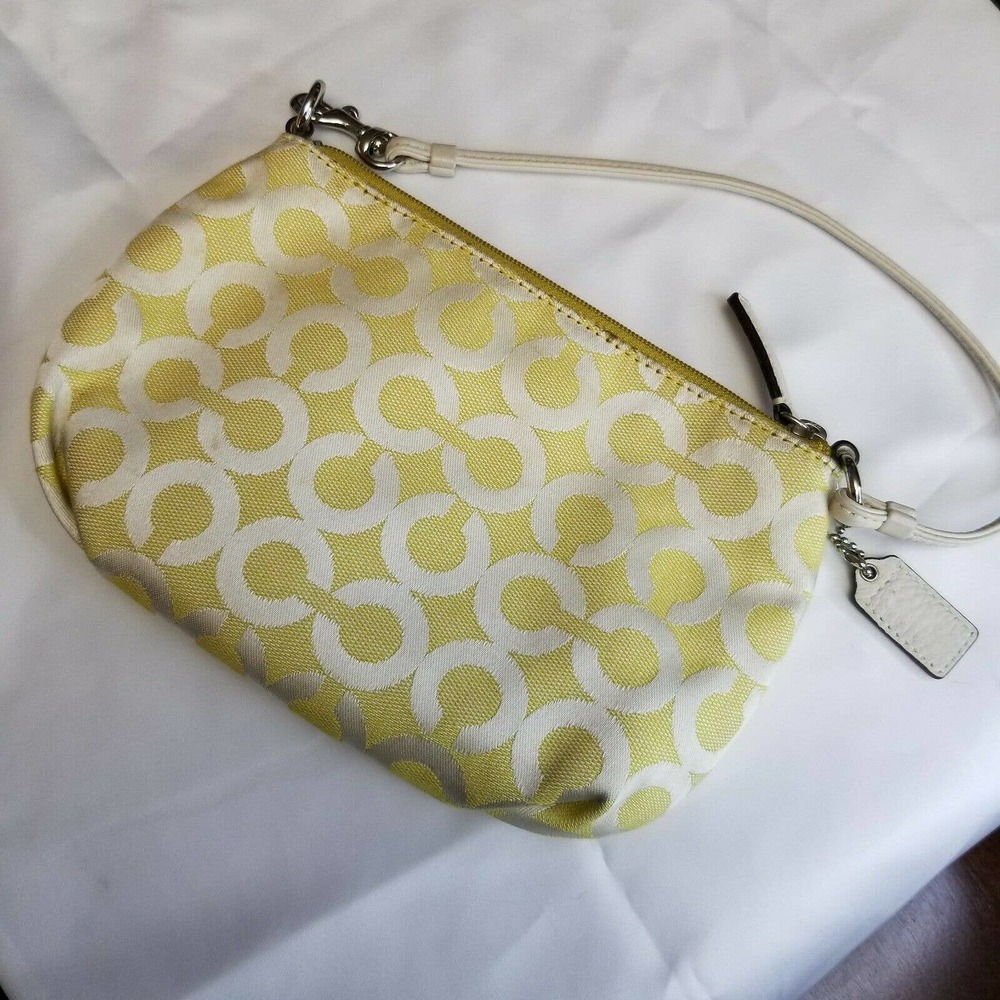 Coach Wristlet Yellow C Fabric Leather Trim Strap - Picture 7 of 12